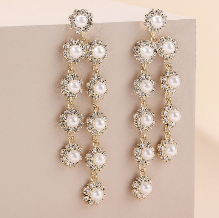 Pearl Diamond Chandelier Earrings
