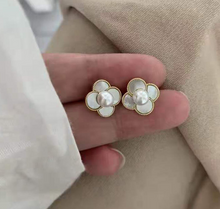 Load image into Gallery viewer, Pearl Clover Stud Earrings
