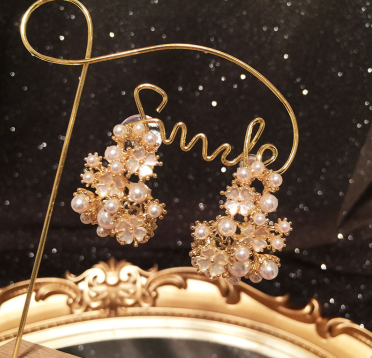Pearl Flower Cluster Dangle Earrings