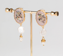 Load image into Gallery viewer, Pink Mosaic Pearl Drop Earrings
