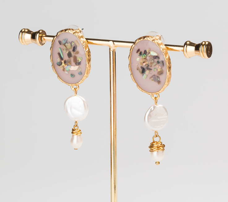 Pink Mosaic Pearl Drop Earrings