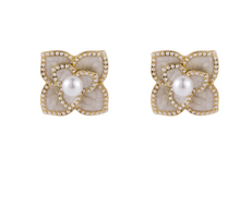 Load image into Gallery viewer, Retro Pearl Camellia Stud Earrings
