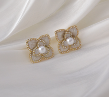 Load image into Gallery viewer, Retro Pearl Camellia Stud Earrings
