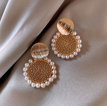 Load image into Gallery viewer, Round Mesh Pearl Statement Earrings
