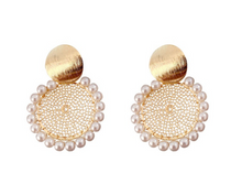 Load image into Gallery viewer, Round Mesh Pearl Statement Earrings
