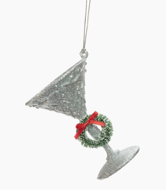 Silver Glittered Martini Glass Ornament