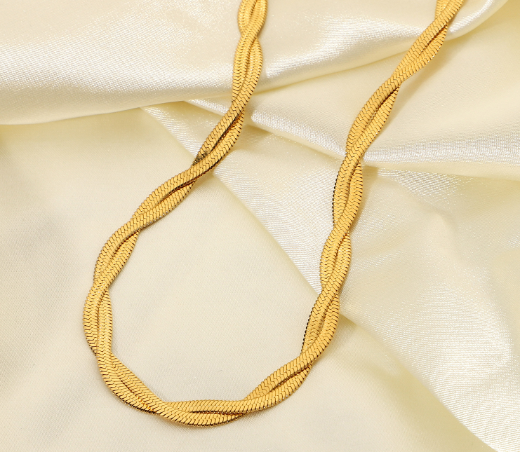 Gold Criss Cross Snake Chain Necklace