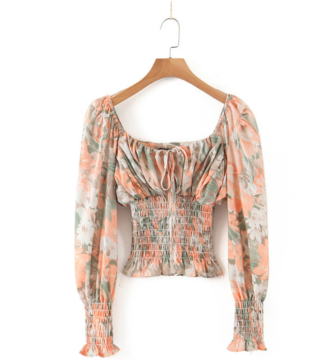 Lace Up To Gather Waist Floral Top