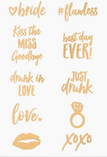 Load image into Gallery viewer, Gold Bachelorette Party Temporary Tattoos

