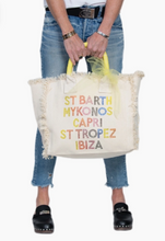 Load image into Gallery viewer, Rainbow Vacation Fringe Yellow Tulle Canvas Bag
