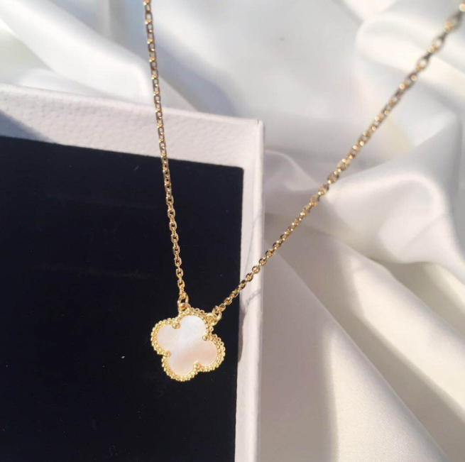 Mother of Pearl Gold Clover Pendant Necklace
