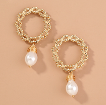 Load image into Gallery viewer, Gold Wreath Pearl Drop Statement Earrings
