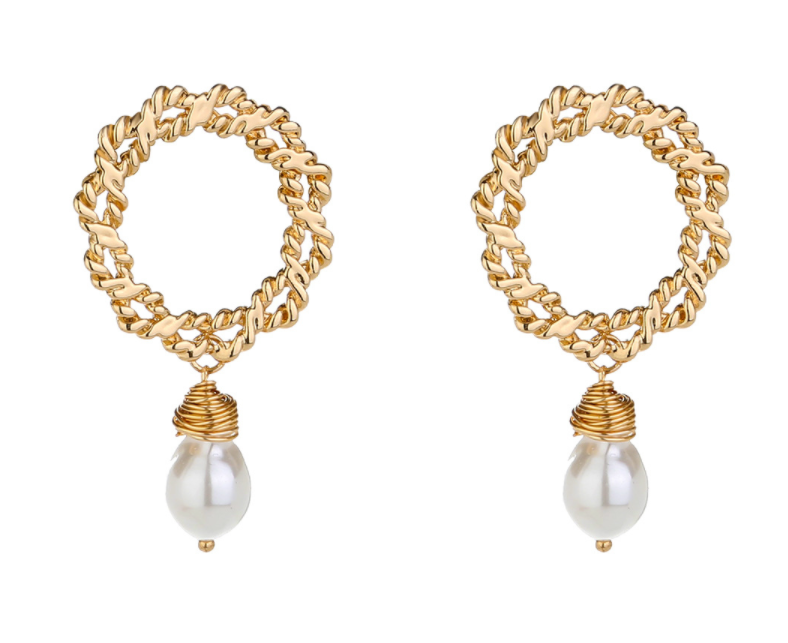 Gold Wreath Pearl Drop Statement Earrings